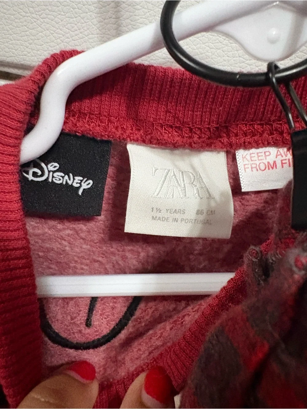 Zara Red Minnie Mouse Sweatshirt with Plaid Bow Detail